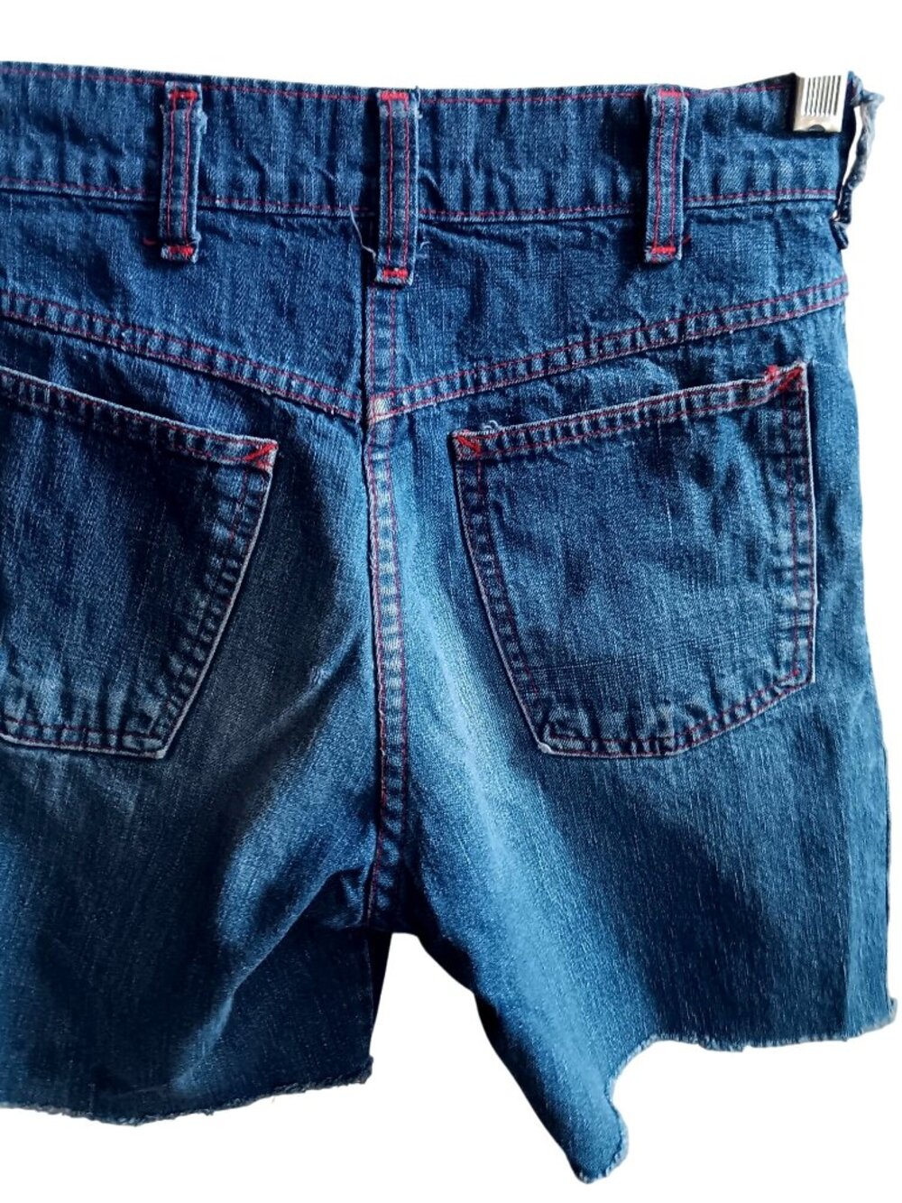 Boys 24" Vintage Denim Cutoff Shorts 1970's Indigo Red Stitching Talon Zip
